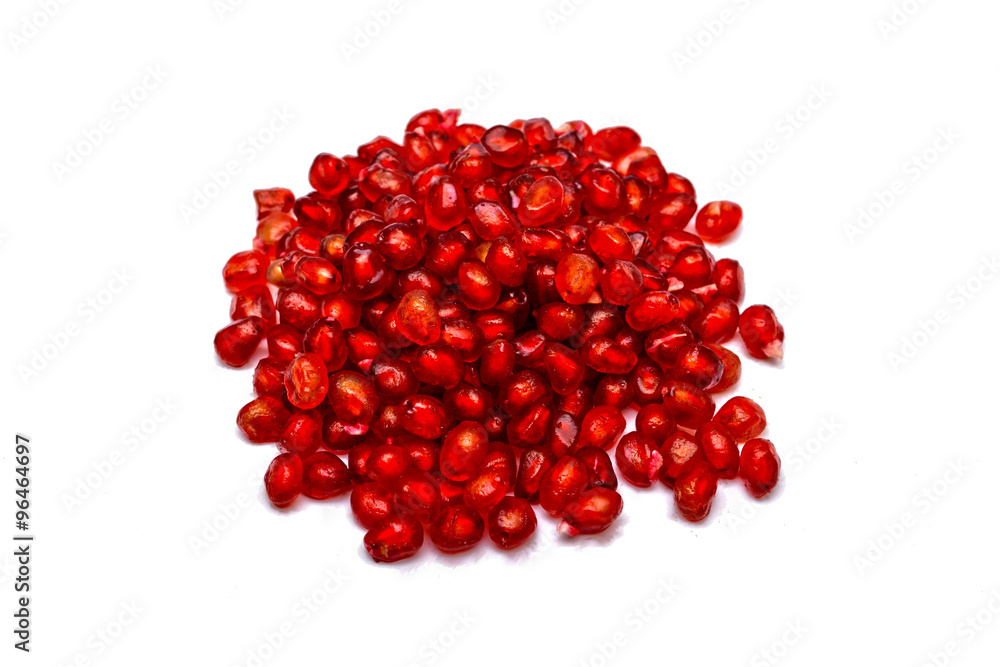 Pomegranate seeds isolated on white. Pomegranate seeds isolated on white.