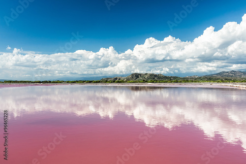 Landscape with Pink water salt lake in Dominican Republic