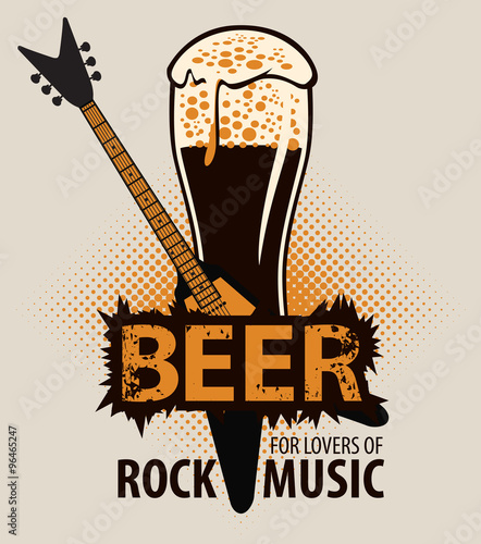 Valokuva beer for lovers of rock music with a glass and electric guitar
