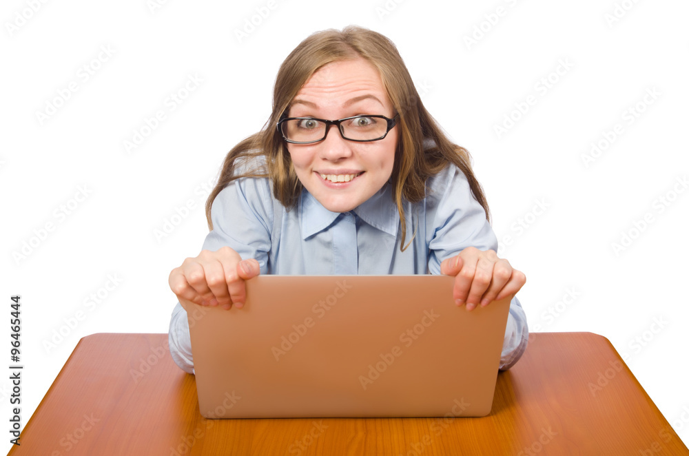 Office employee with laptop isolated on white Office employee with laptop isolated on white