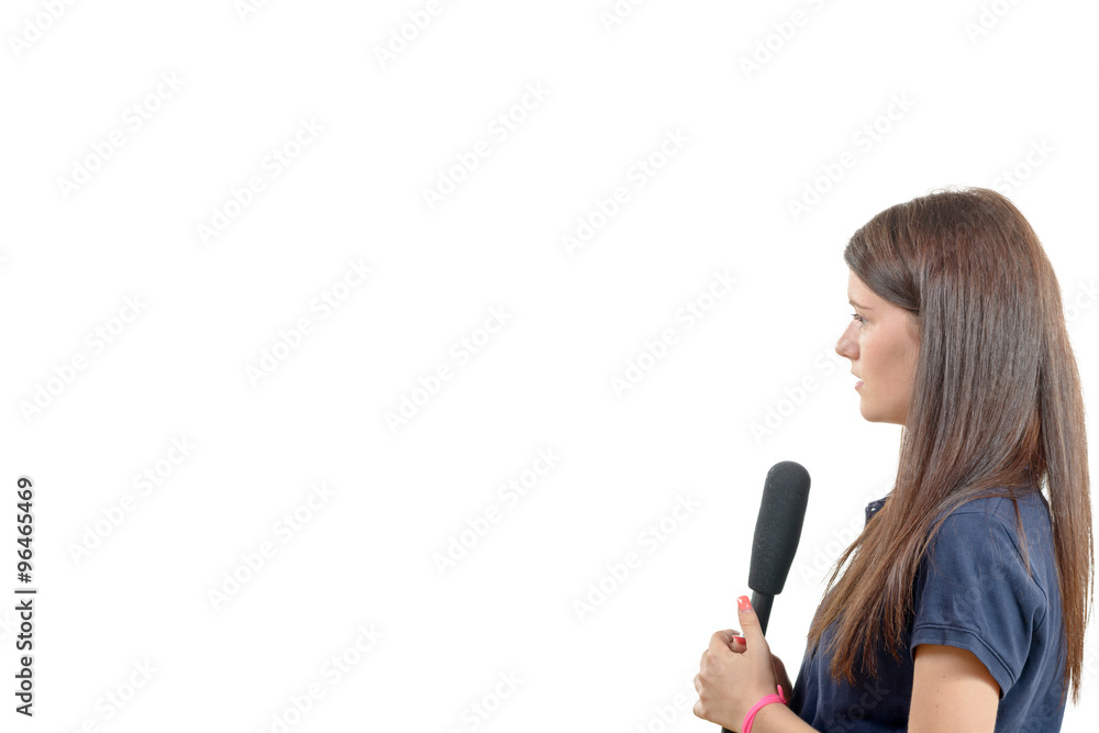 a young woman journalist with a microphone a young woman journalist with a microphone