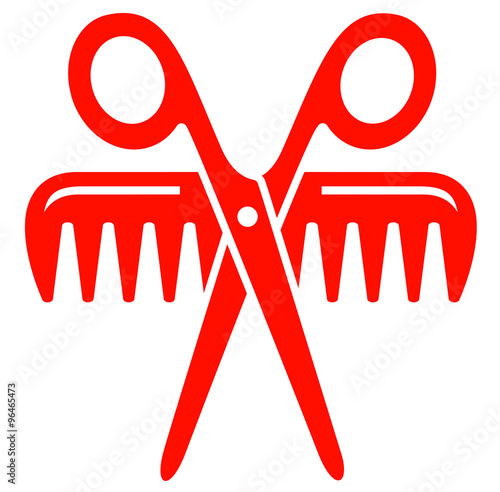 scissors with comb red icon