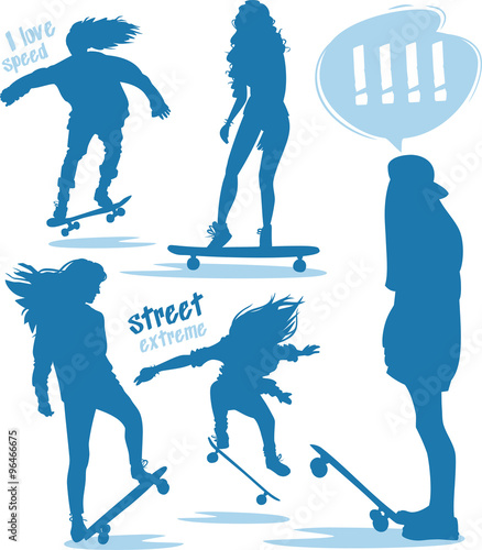 Girls skaters silhouettes blue set
