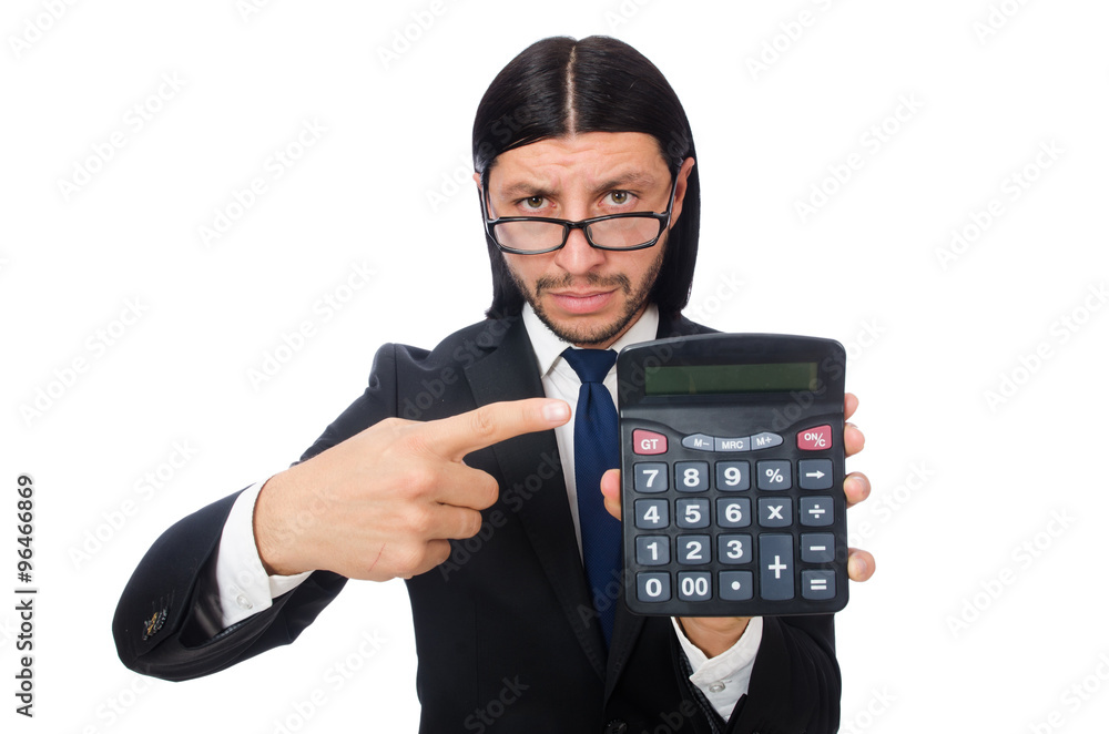 Man with calculator isolated on white Man with calculator isolated on white