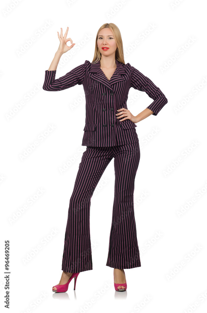 Pretty girl in purple retro suit isolated on white Pretty girl in purple retro suit isolated on white