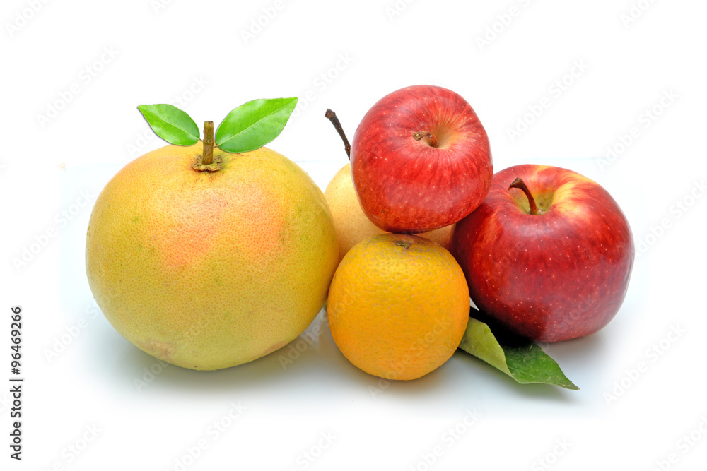 Grapefruit apple and orange fruits isolated. Grapefruit apple and orange fruits isolated.
