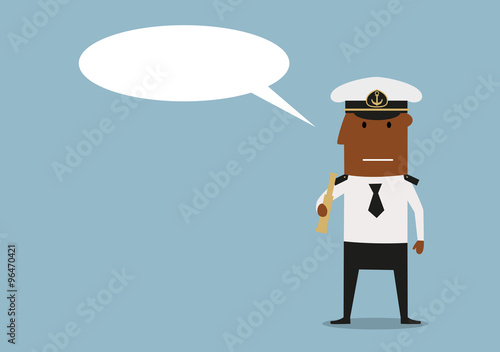 Ship captain with spyglass and speech bubble