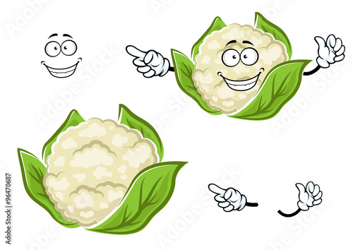 Ripe cartoon cauliflower vegetable with leaves