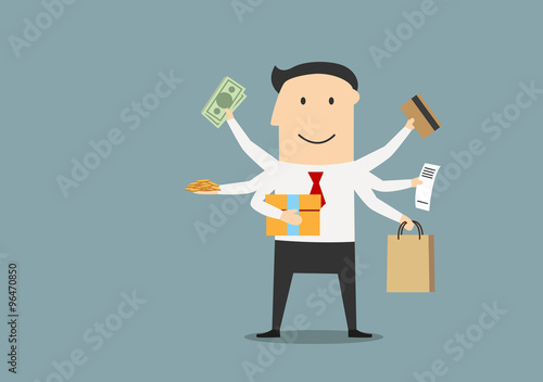 Cartoon happy businessman after shopping