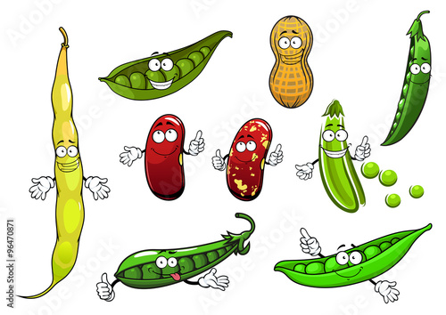 Cartoon isolated peas, beans and peanut