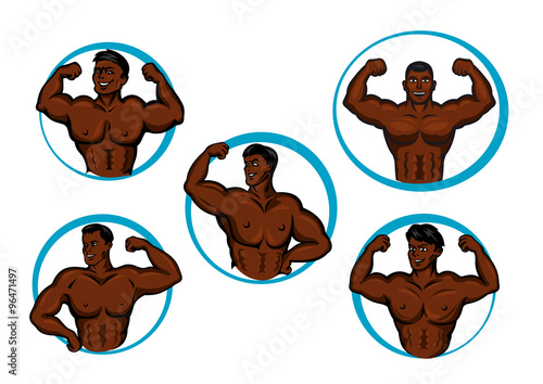 Cartoon posing bodybuilders and athletes