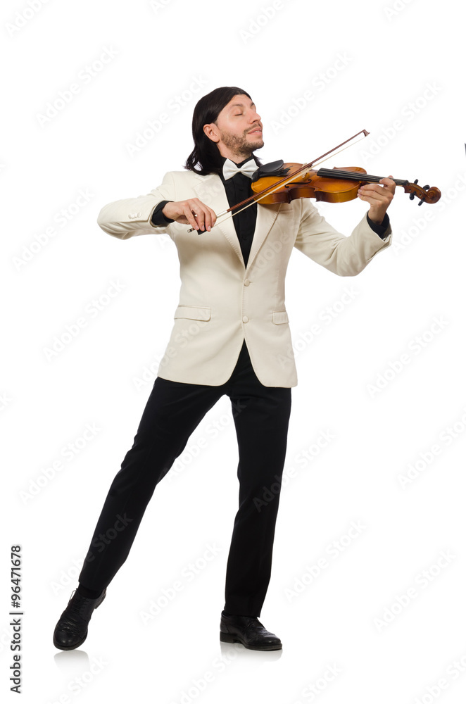Man with violin playing on white Man with violin playing on white
