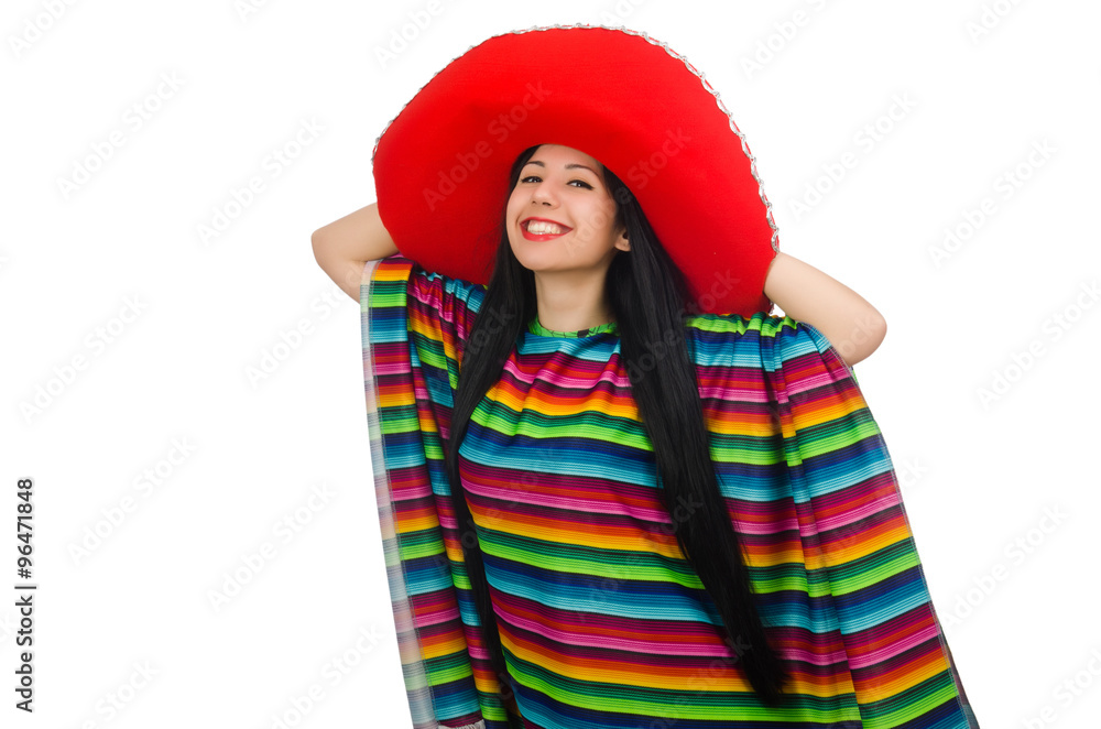 Mexican woman in funny concept on white Mexican woman in funny concept on white