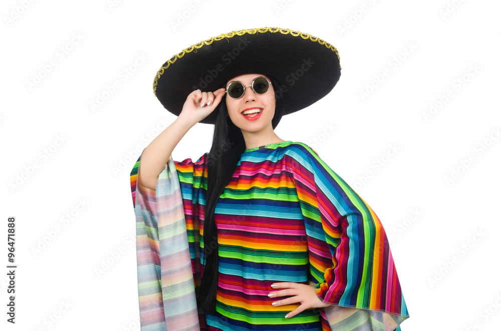 Mexican woman in funny concept on white Mexican woman in funny concept on white