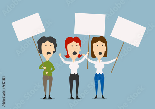 Businesswomen protesting with blank placards