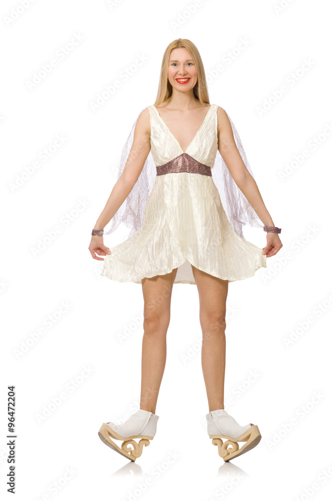 Naklejka premium Woman wearing white dress isolated on white