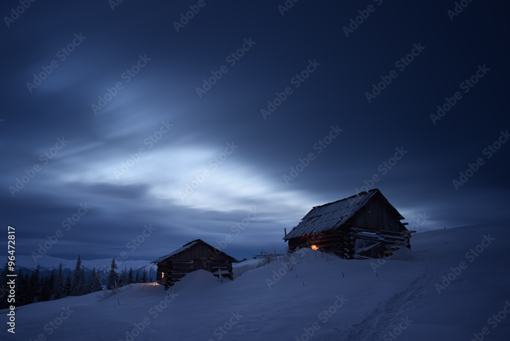 Night landscape in mountain village