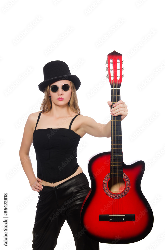 Young woman guitar player isolated on white Young woman guitar player isolated on white