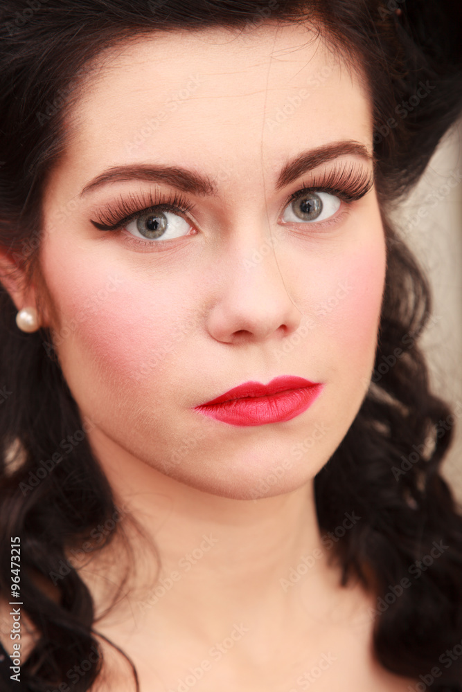 Retro. Portrait of woman girl with pinup hairstyle Retro. Portrait of woman girl with pinup hairstyle