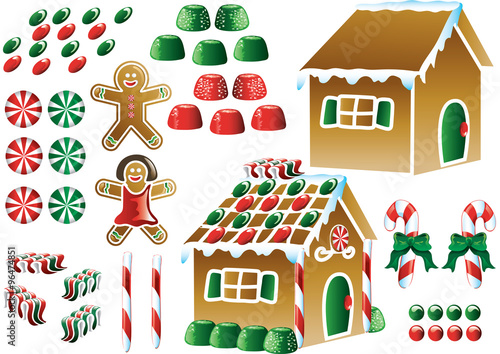 Colorful christmas gingerbread house icons
