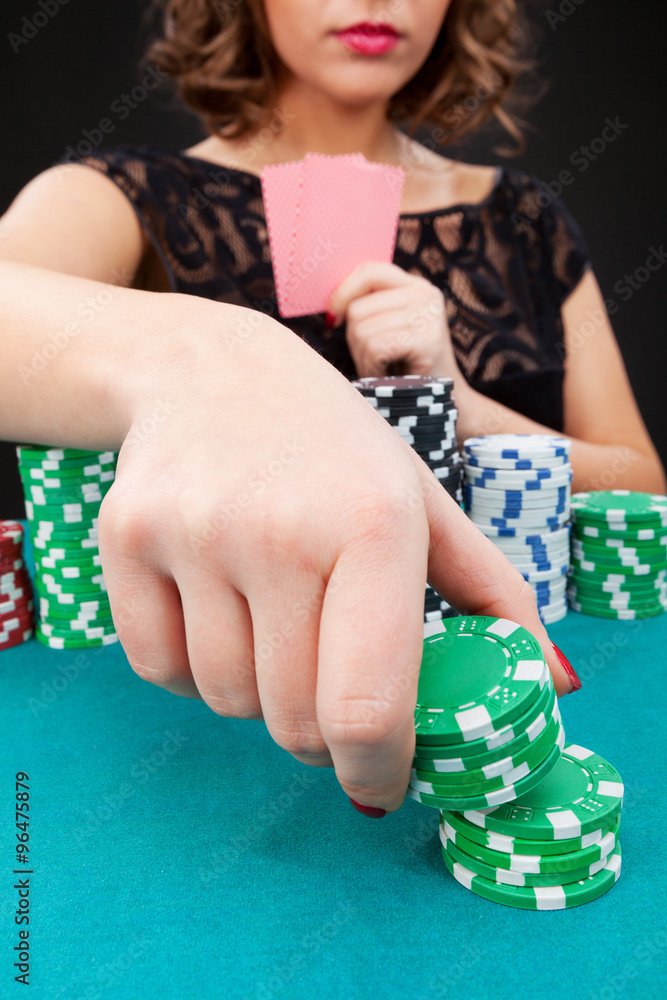 Young woman with gambling chips Young woman with gambling chips