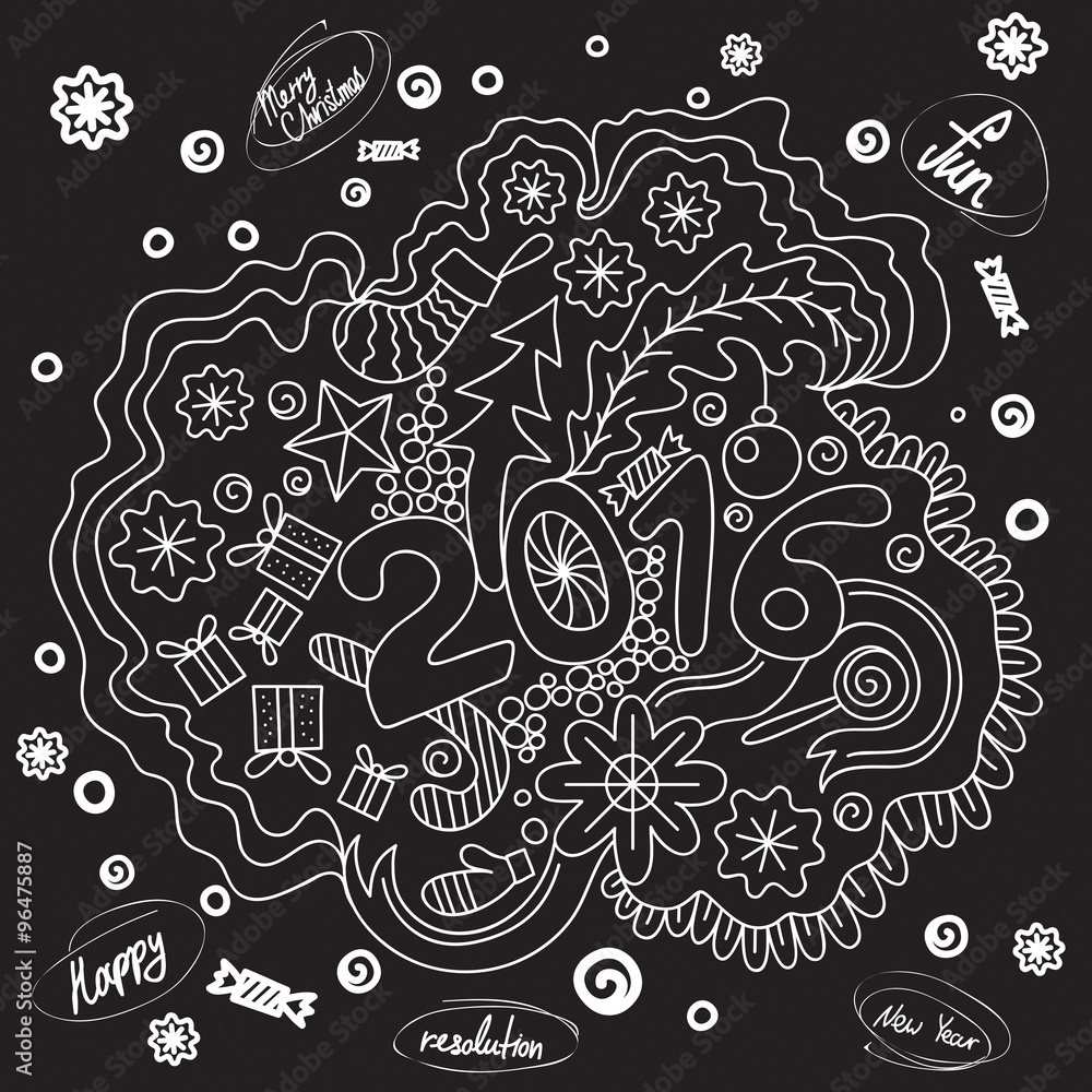2016 year hand lettering and doodles elements background. Hand drawing Merry Christmas sketch vector illustration. 2016 year hand lettering and doodles elements background. Hand drawing Merry Christmas sketch vector illustration.