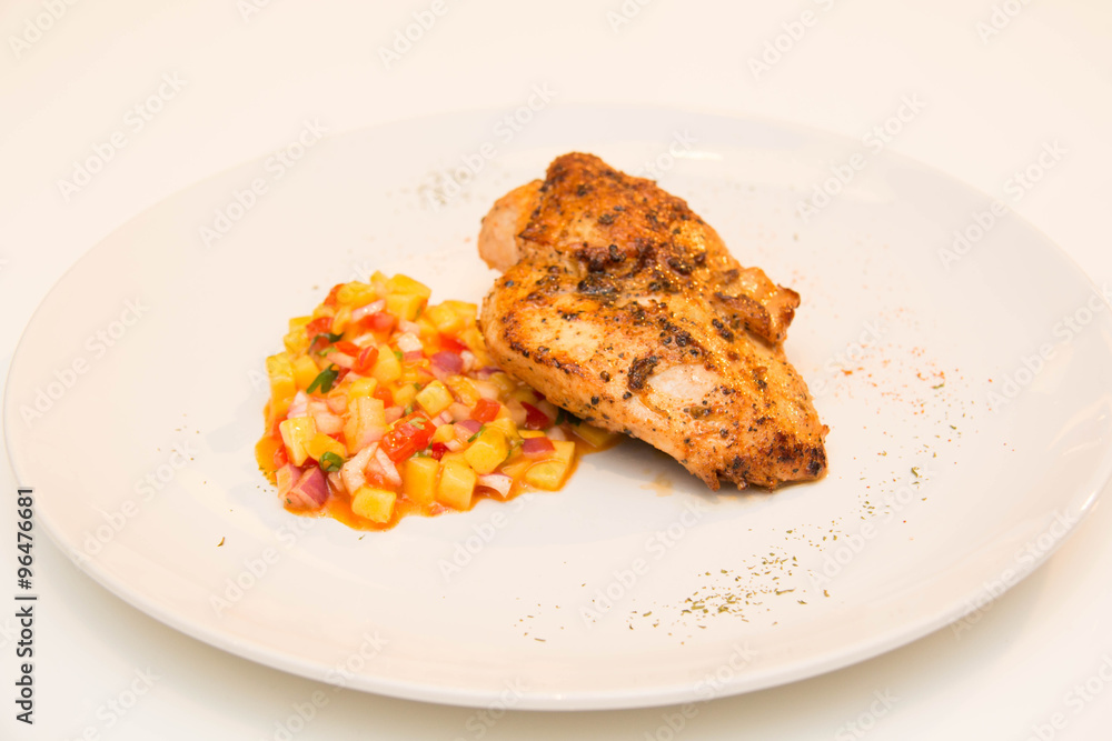 Grilled chicken steak with fruit asuce Grilled chicken steak with fruit asuce