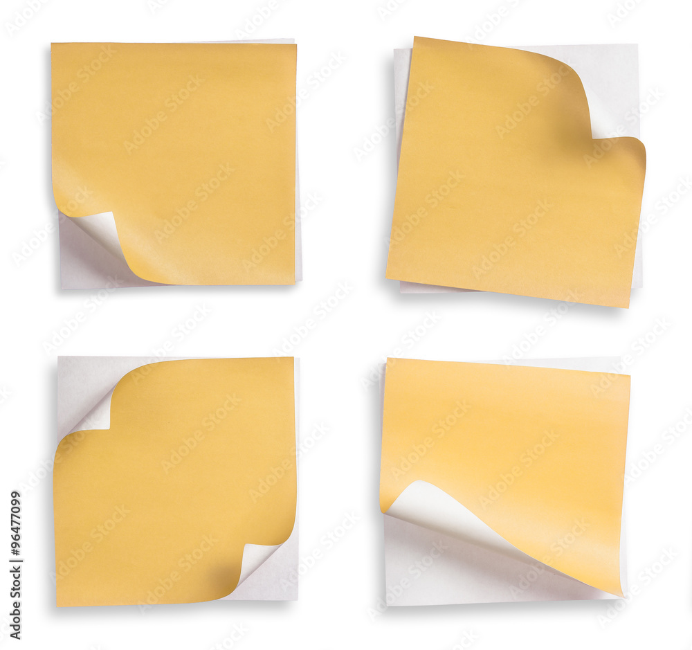 Collection of yellow paper and curled corner. Collection of yellow paper and curled corner.