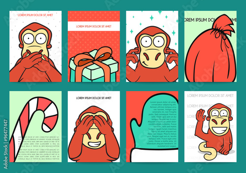Set 8 ready holidays designs with red monkey for 2016