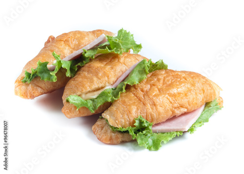 croissant ham cheese on white background