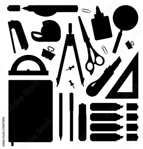 Stationery tools silhouettes set