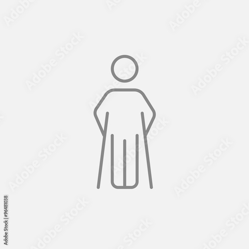 Man with crutches line icon.
