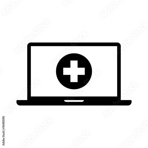 Electronic health/medical record laptop flat icon for healthcare