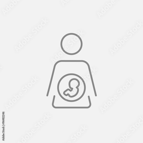 Baby fetus in mother womb line icon.