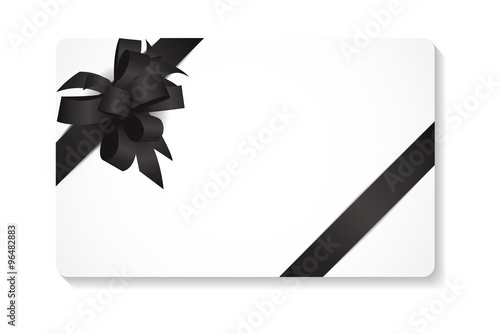 Gift Card with Black Bow and Ribbon Vector Illustration