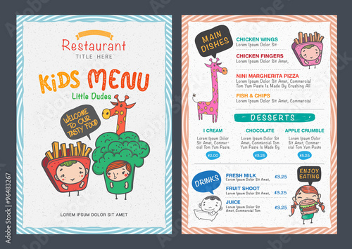 Obraz na płótnie Cute kids menu vector template