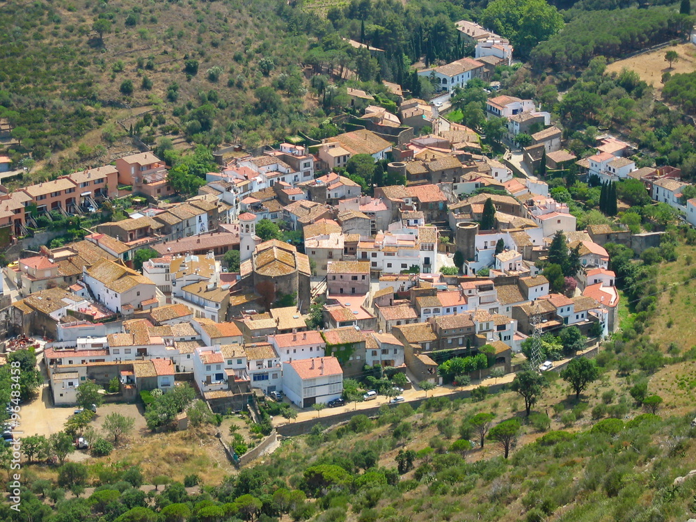 Aerial view old Spanish village La Selva de Mar