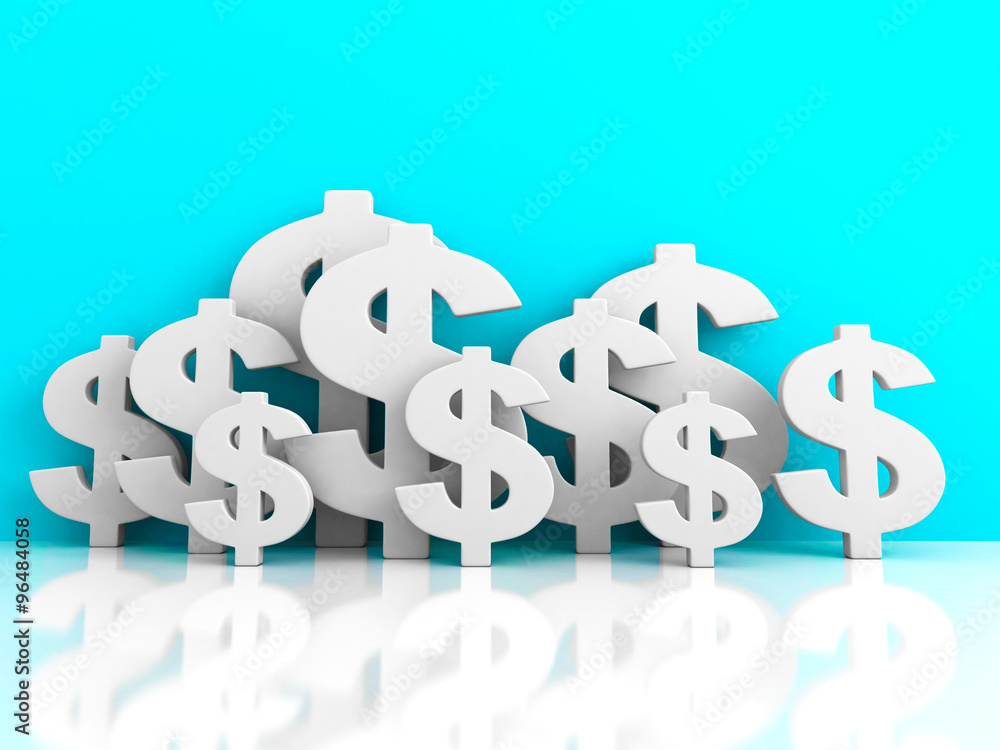 Fototapeta premium Many Dollar Currency Symbols On Blue Background