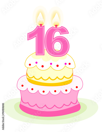 Sweet 16 birthday cake on white