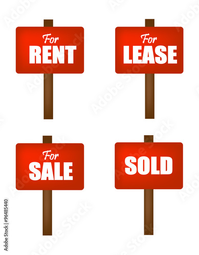 sale , lease, rent and sold sign boards