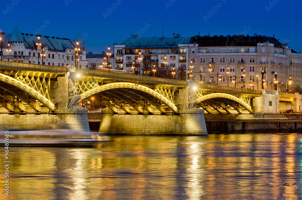 Margaret Bridge and Pest side of Budapest, Hungary