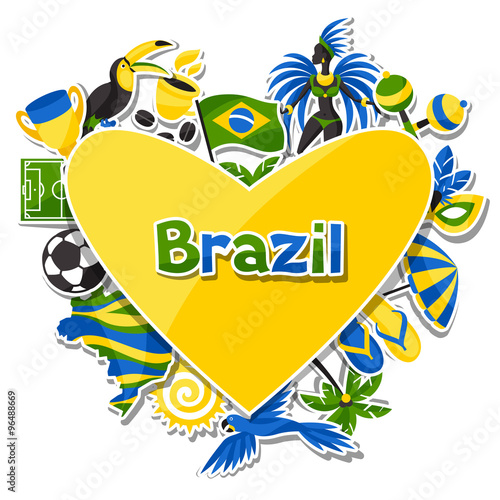 Brazil background with sticker objects and cultural symbols