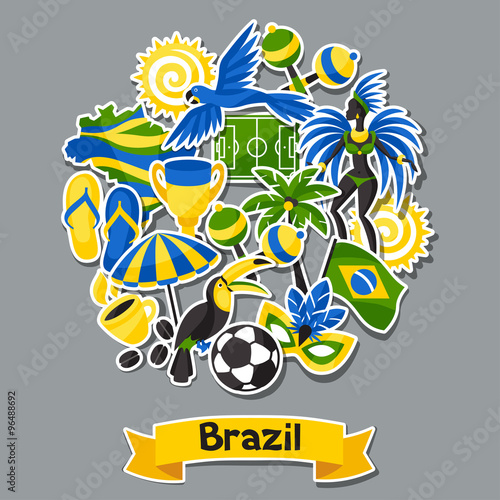 Brazil background with sticker objects and cultural symbols