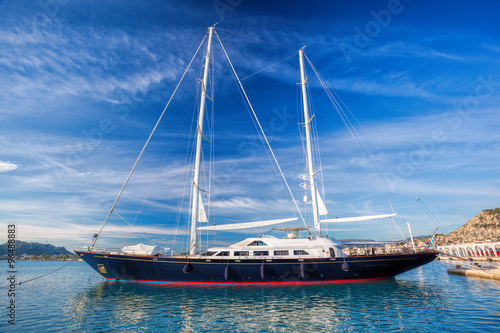 Luxury yacht parking in marina on Zakynthos island, Greece