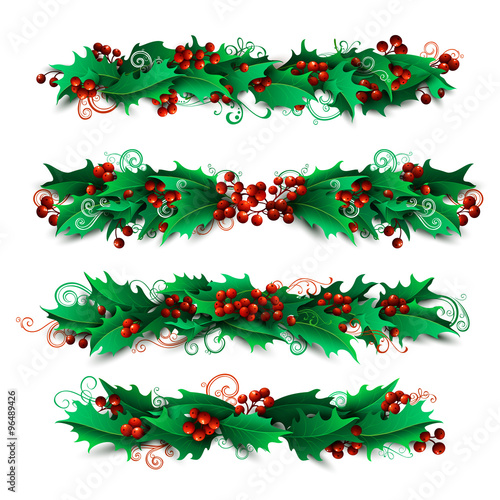 Set of holly berries page decorations and dividers.