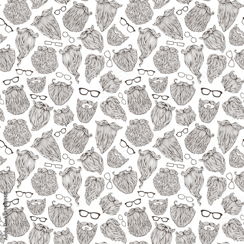 Seamless pattern of doodles beards and eyeglasses.