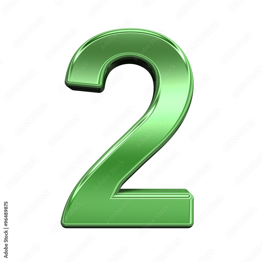 One digit from shiny green alphabet set, isolated on white. Computer generated 3D photo rendering. One digit from shiny green alphabet set, isolated on white. Computer generated 3D photo rendering.