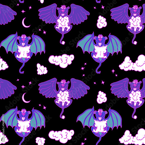 Cartoon pattern with monsters angel and yo.