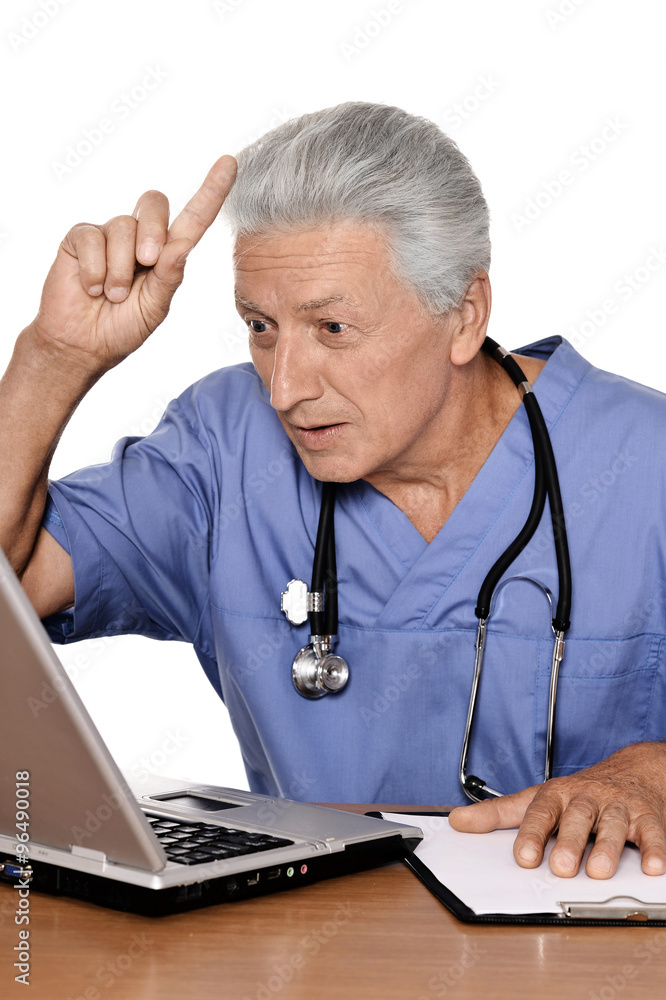 Senior doctor with notebook Senior doctor with notebook
