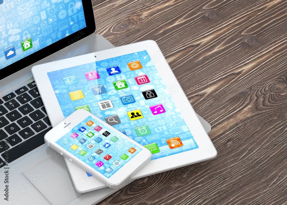 Laptop, phone and tablet pc. Laptop, phone and tablet pc.